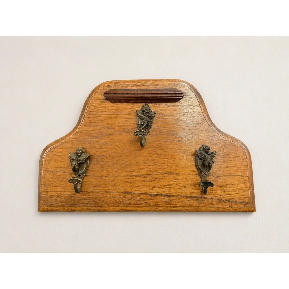 Vintage Brass Cherub Coat Rack 3 Hook Musical Angel Hanger Hollywood Regency 12